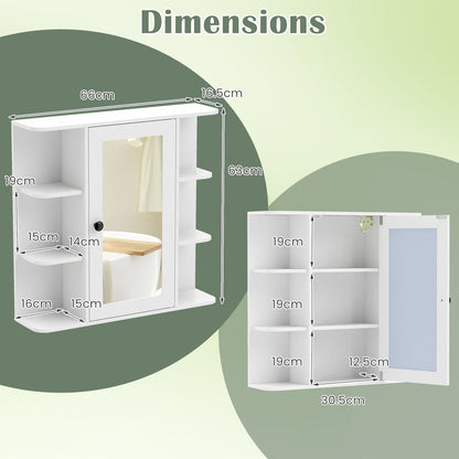 Bathroom Wall Cabinet with Mirror 3 Internal Shelves-White