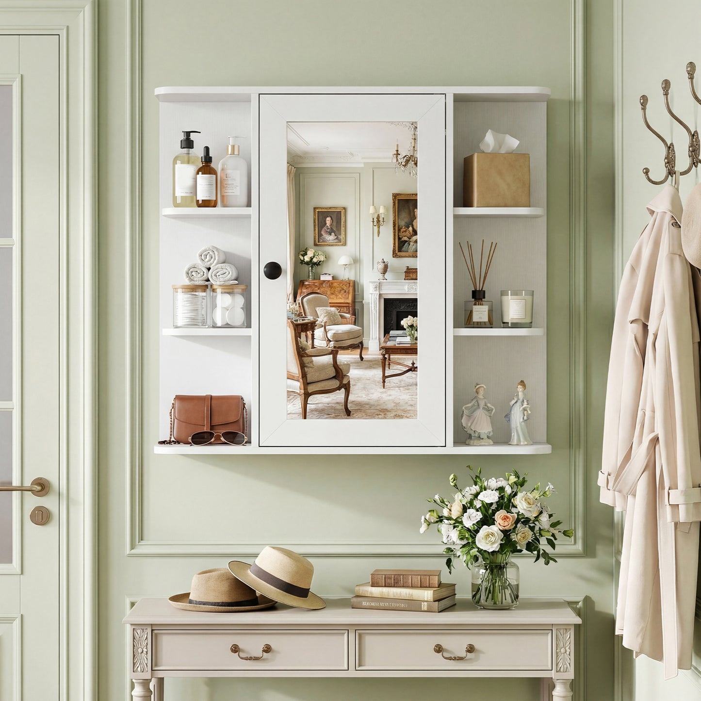 Bathroom Wall Cabinet with Mirror 3 Internal Shelves-White