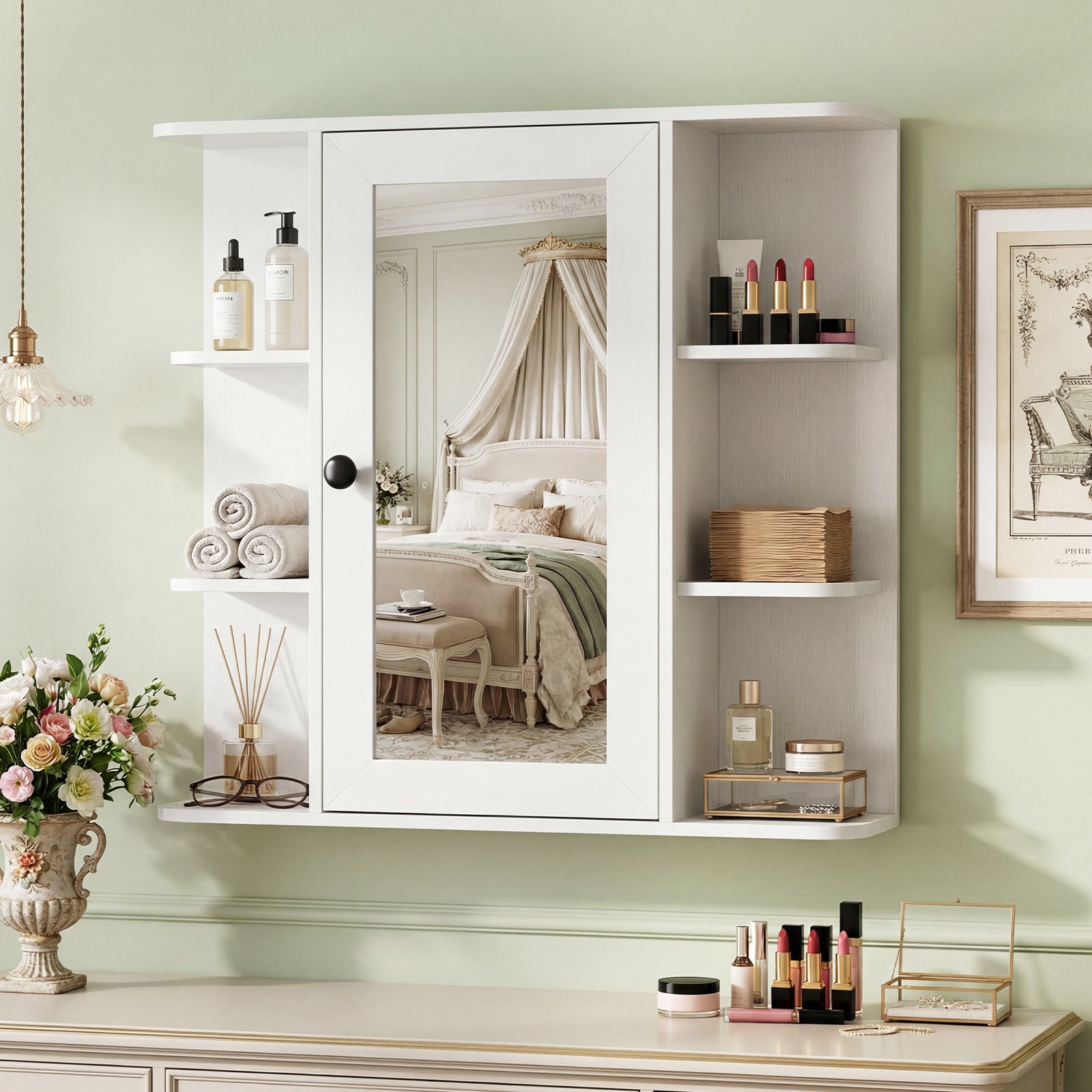 Bathroom Wall Cabinet with Mirror 3 Internal Shelves-White