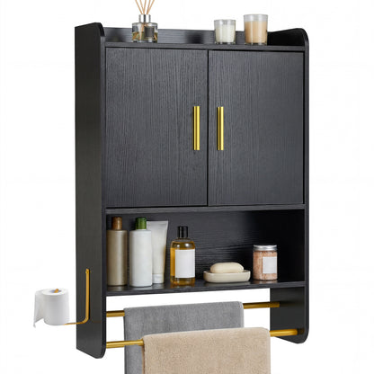 Bathroom Wall Cabinet with Open Shelves and Adjustable Shelf-Black