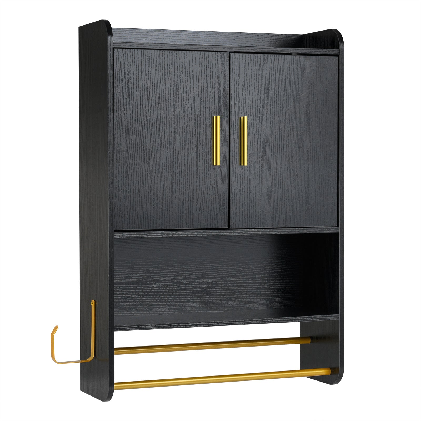 Bathroom Wall Cabinet with Open Shelves and Adjustable Shelf-Black