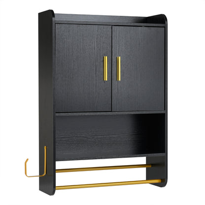 Bathroom Wall Cabinet with Open Shelves and Adjustable Shelf-Black