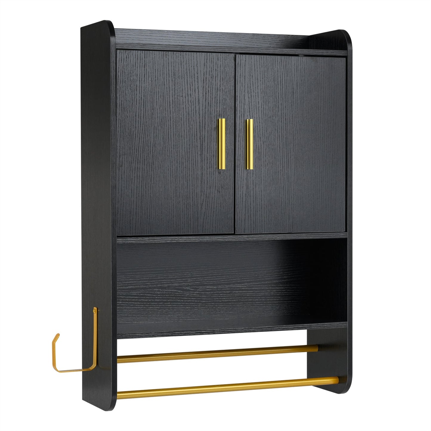 Bathroom Wall Cabinet with Open Shelves and Adjustable Shelf-Black