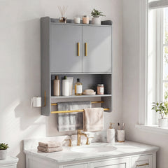 Bathroom Wall Cabinet with Open Shelves and Adjustable Shelf-Grey