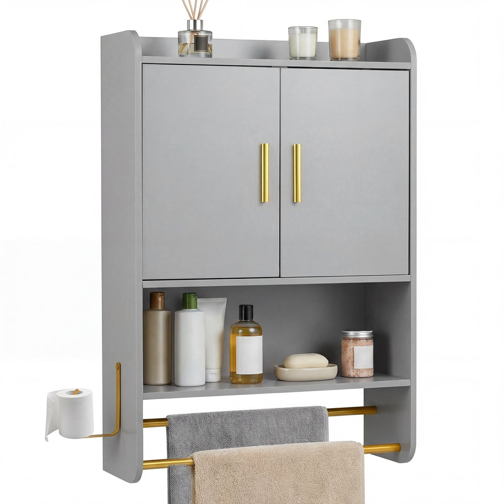 Bathroom Wall Cabinet with Open Shelves and Adjustable Shelf-Grey