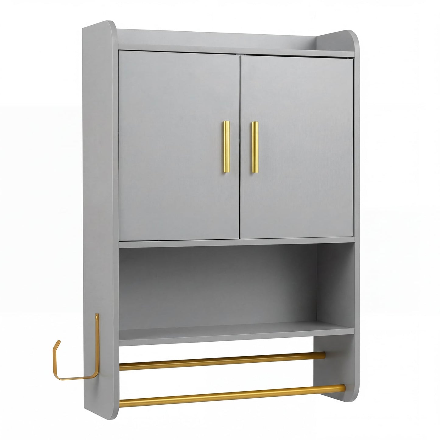 Bathroom Wall Cabinet with Open Shelves and Adjustable Shelf-Grey
