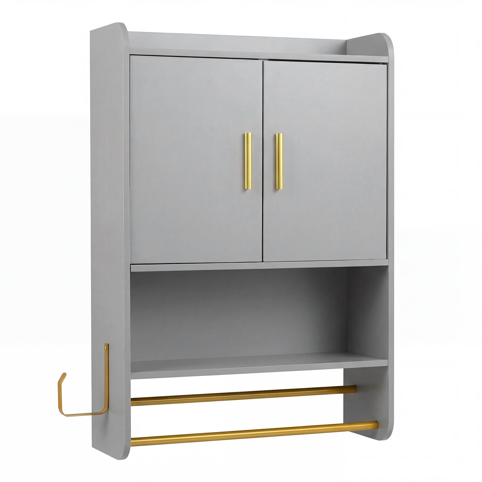 Bathroom Wall Cabinet with Open Shelves and Adjustable Shelf-Grey