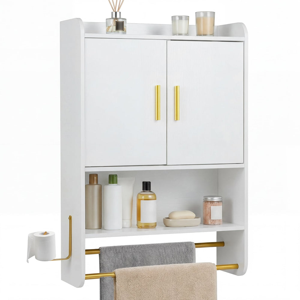 Bathroom Wall Cabinet with Open Shelves and Adjustable Shelf-White