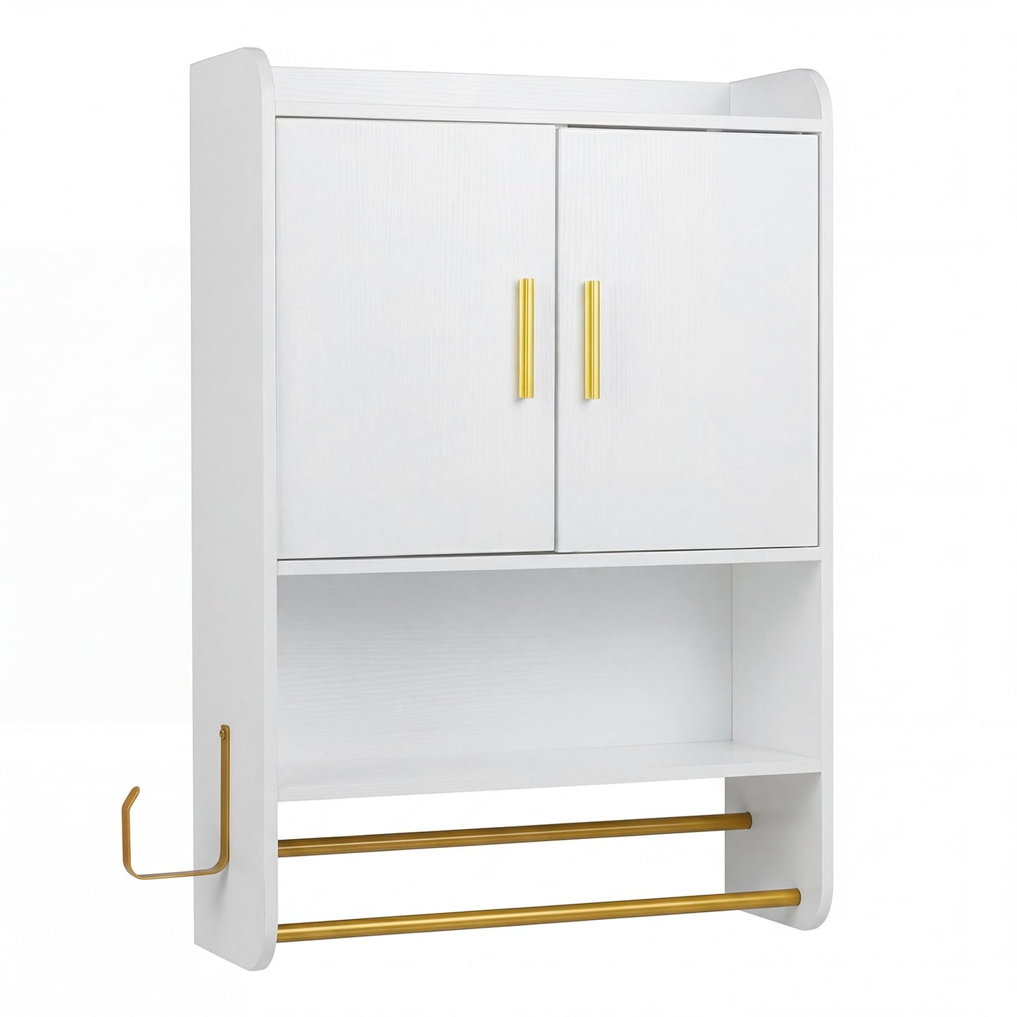 Bathroom Wall Cabinet with Open Shelves and Adjustable Shelf-White