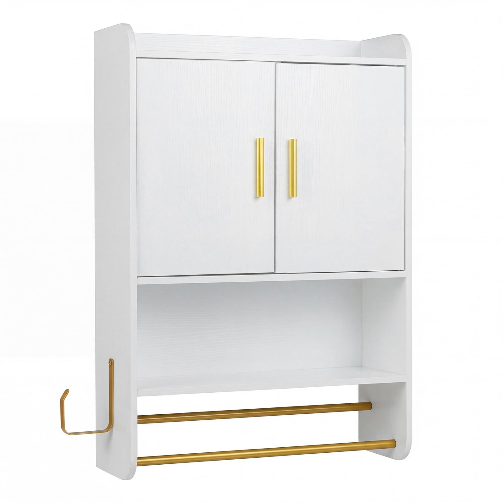Bathroom Wall Cabinet with Open Shelves and Adjustable Shelf-White
