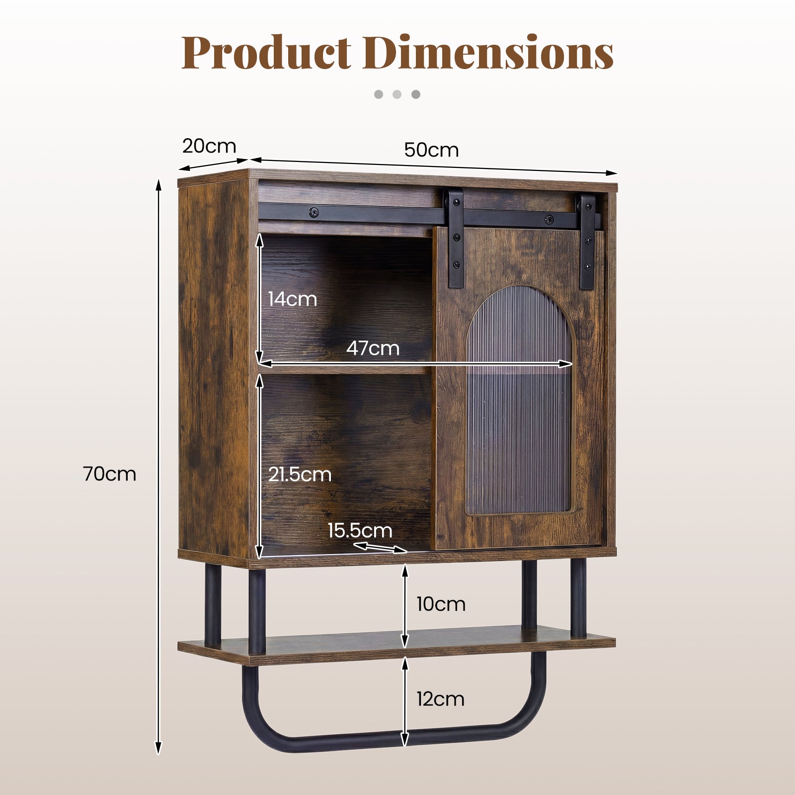 Bathroom Wall Cabinet with Sliding Barn Door and Metal Hanging Bar-Rustic Brown