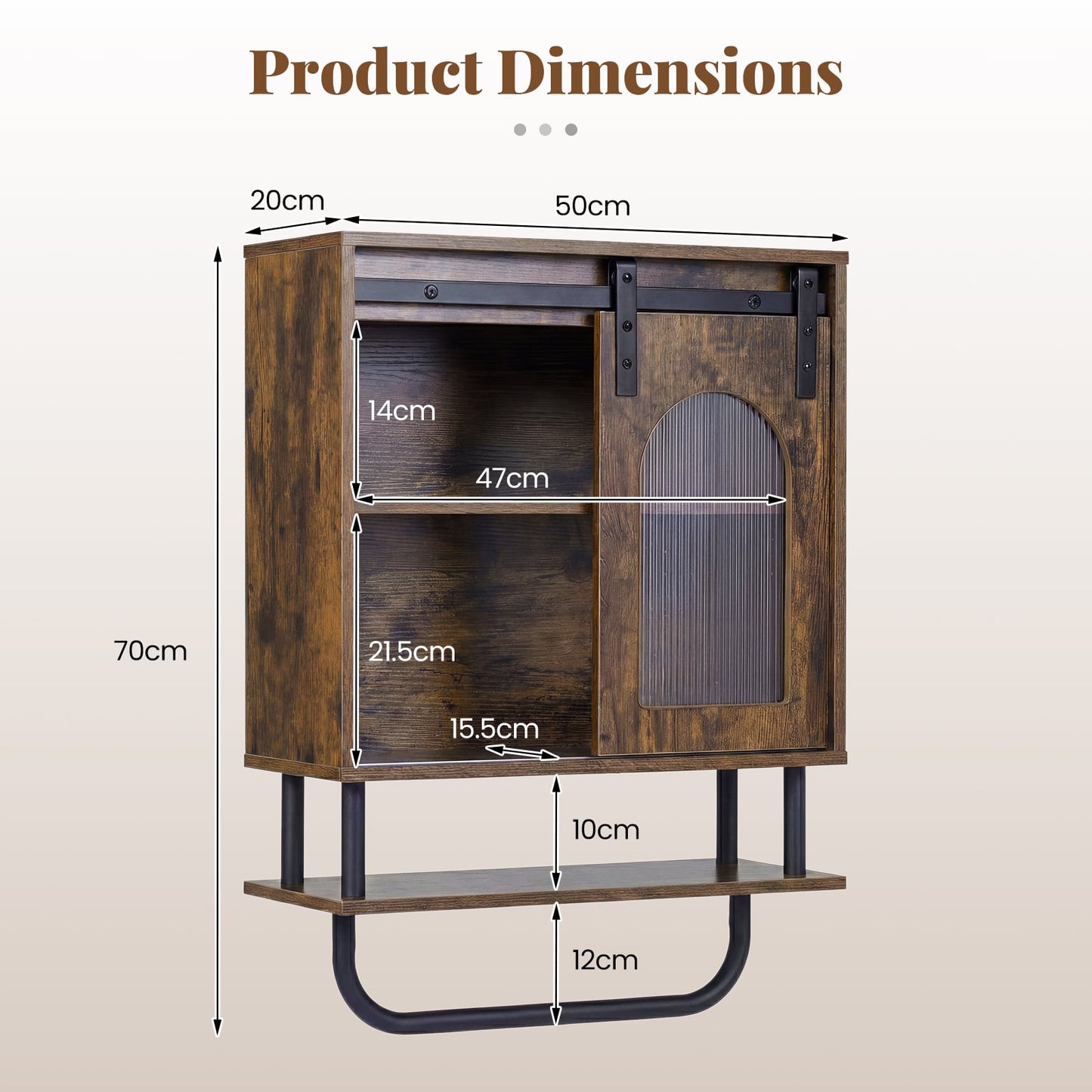 Bathroom Wall Cabinet with Sliding Barn Door and Metal Hanging Bar-Rustic Brown