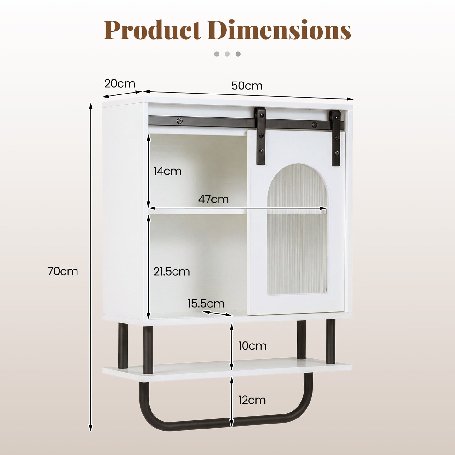 Bathroom Wall Cabinet with Sliding Barn Door and Metal Hanging Bar-White