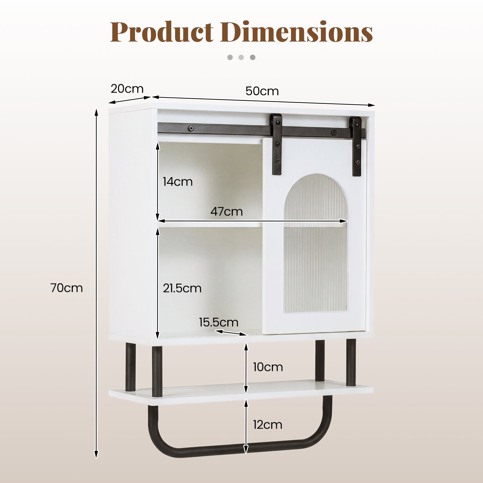 Bathroom Wall Cabinet with Sliding Barn Door and Metal Hanging Bar-White