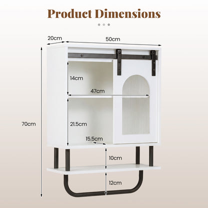Bathroom Wall Cabinet with Sliding Barn Door and Metal Hanging Bar-White