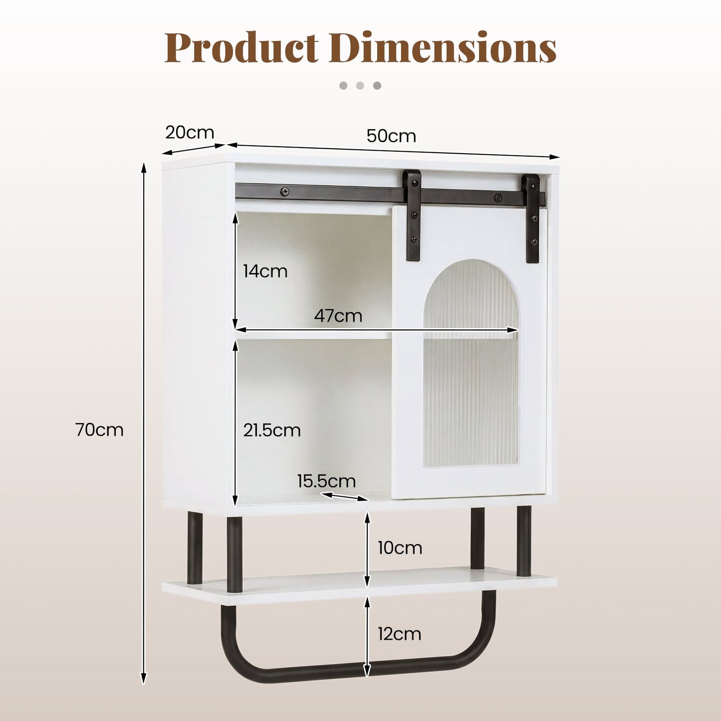 Bathroom Wall Cabinet with Sliding Barn Door and Metal Hanging Bar-White
