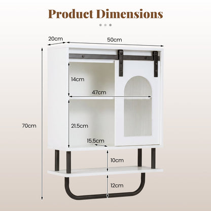 Bathroom Wall Cabinet with Sliding Barn Door and Metal Hanging Bar-White