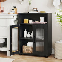 Bathroom Cabinet Freestanding Cabinet with 2 Doors and 3-Level Adjustable Shelf-Black