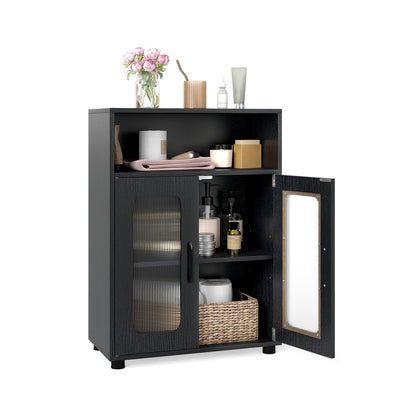 Bathroom Cabinet Freestanding Cabinet with 2 Doors and 3-Level Adjustable Shelf-Black
