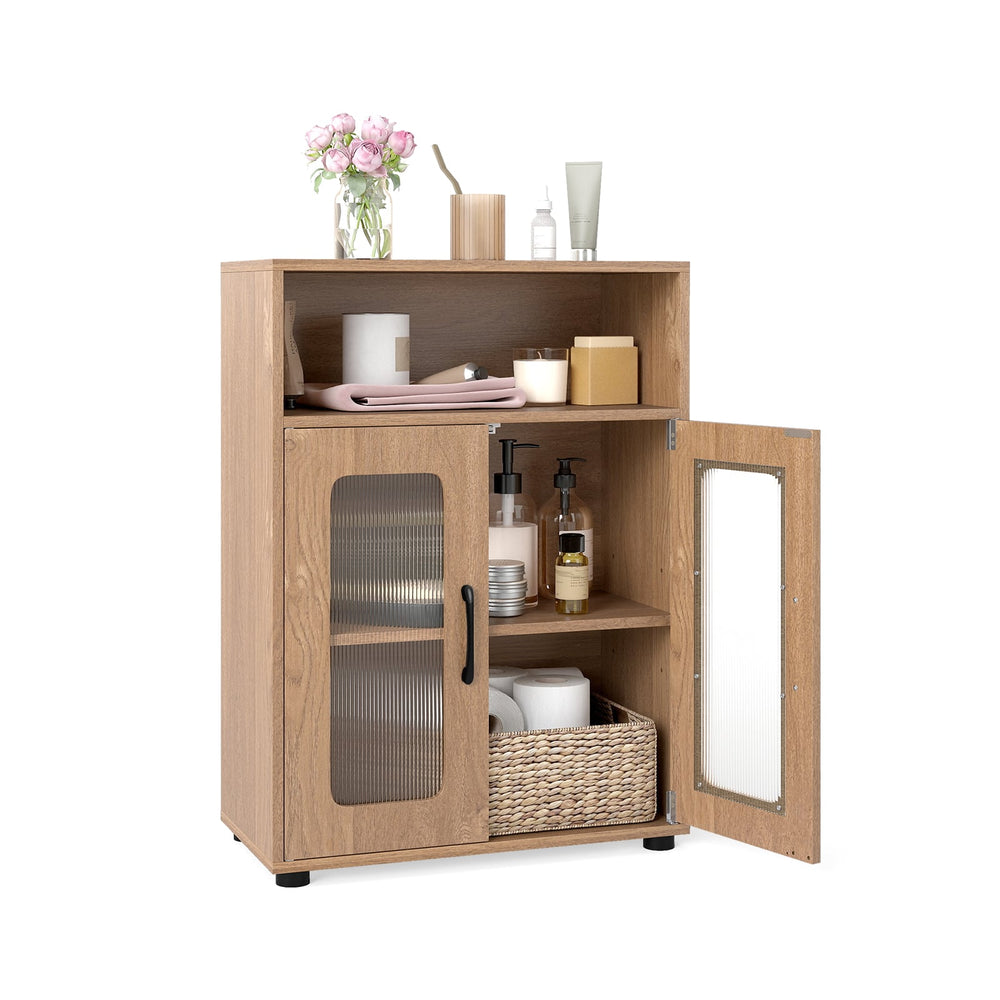 Bathroom Cabinet Freestanding Cabinet with 2 Doors and 3-Level Adjustable Shelf-Natural