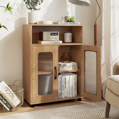 Bathroom Cabinet Freestanding Cabinet with 2 Doors and 3-Level Adjustable Shelf-Natural
