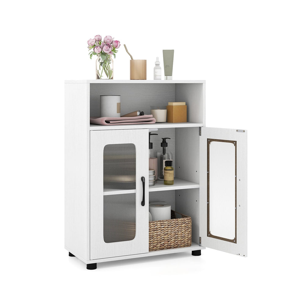 Bathroom Cabinet Freestanding Cabinet with 2 Doors and 3-Level Adjustable Shelf-White