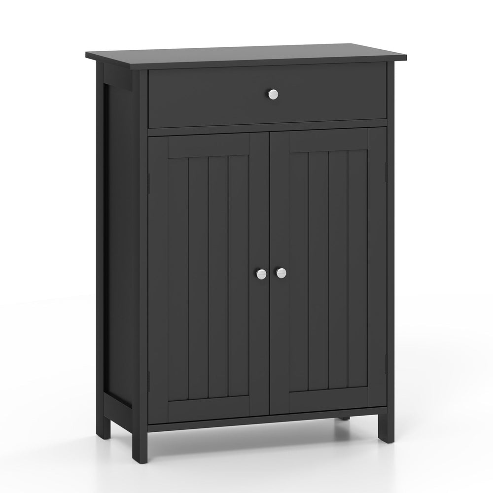 Bathroom Floor Cabinet 2-Door with Drawer and Adjustable Shelf-Black