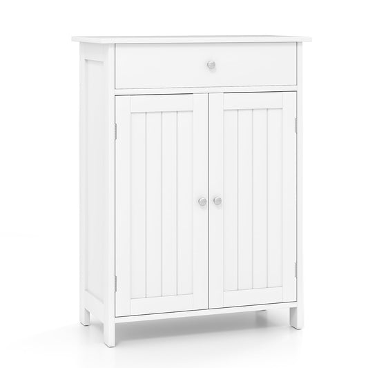 Bathroom Floor Cabinet 2-Door with Drawer and Adjustable Shelf-White