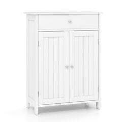 Bathroom Floor Cabinet 2-Door with Drawer and Adjustable Shelf-White