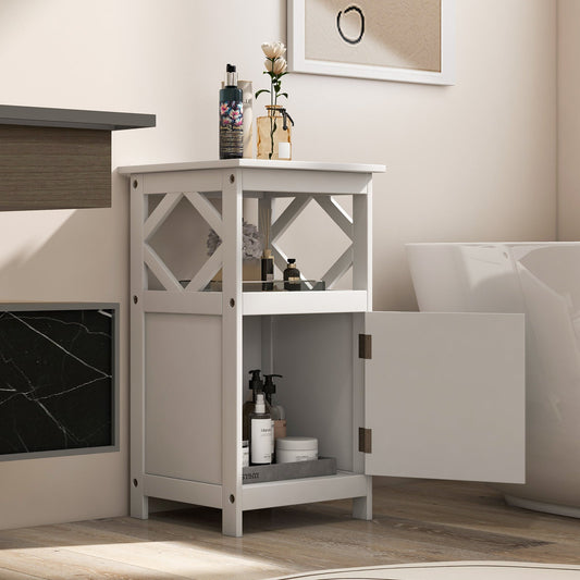 Bathroom Floor Cabinet with Open Compartment and Single Door-White