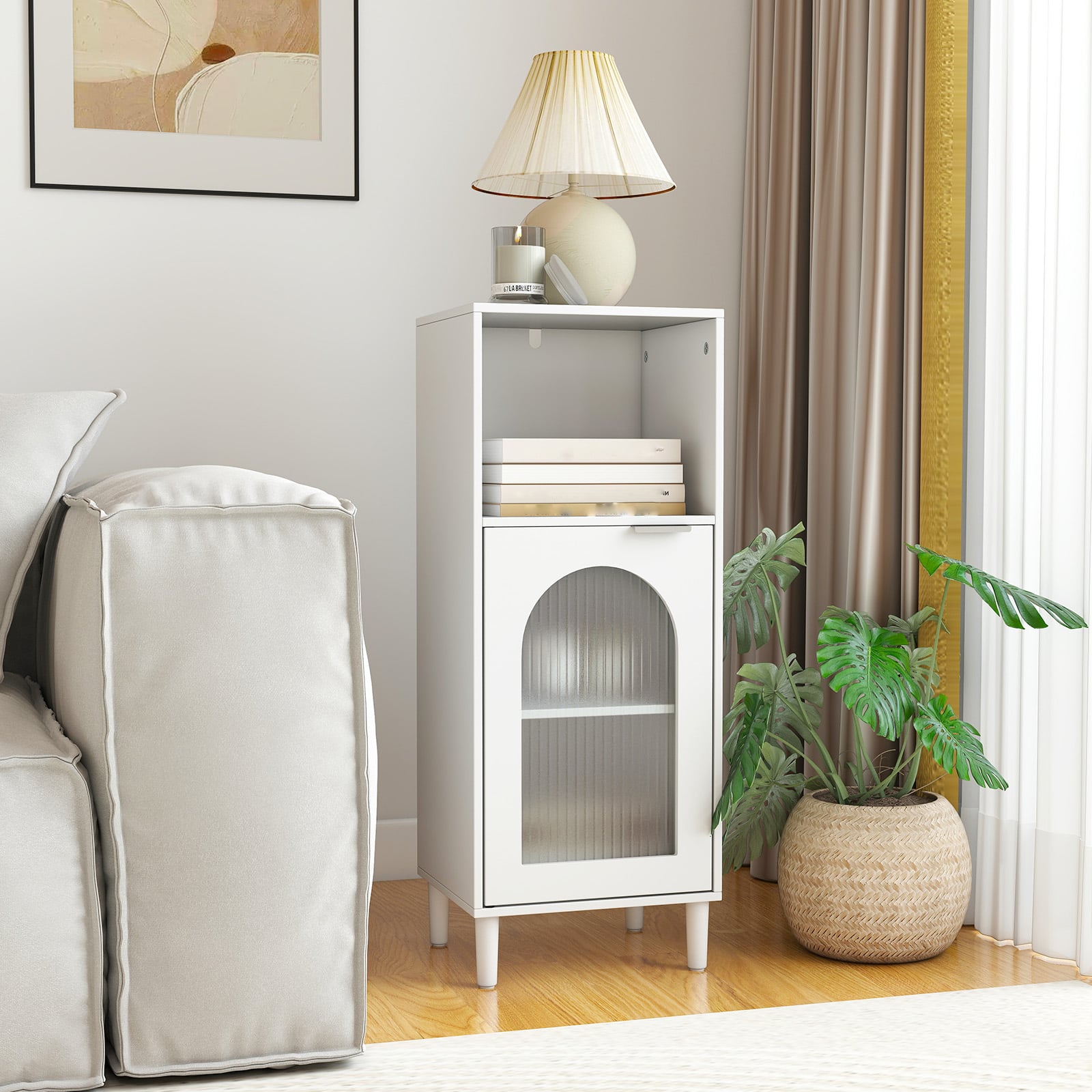 Bathroom Floor Cabinet with Adjustable Shelf for Hallway Living Room-White