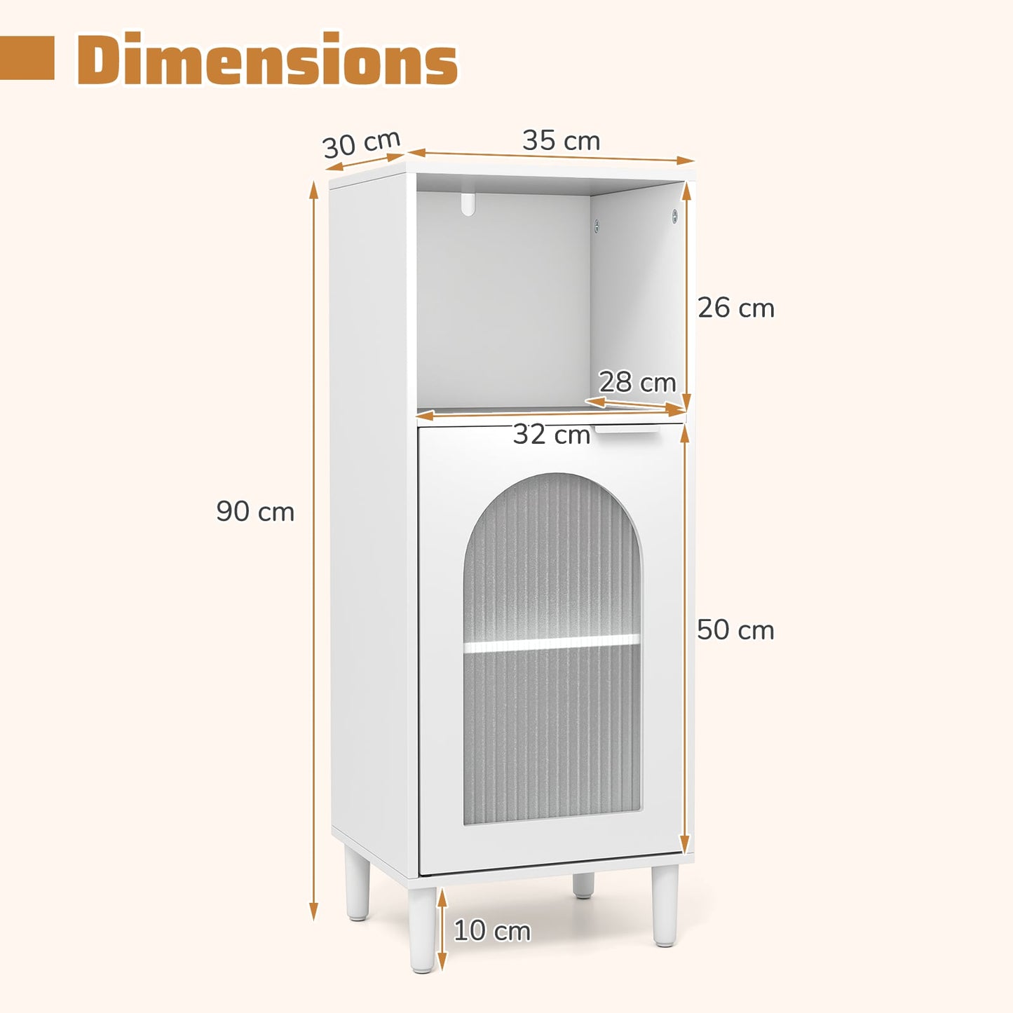 Bathroom Floor Cabinet with Adjustable Shelf for Hallway Living Room-White