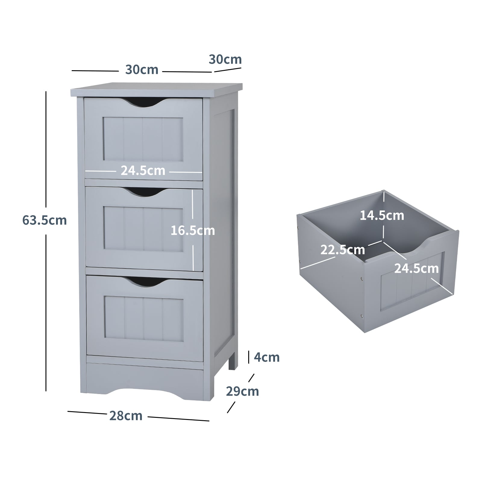 Bathroom Floor Cabinet with 3 Drawers and Cut-Off Handle-Grey