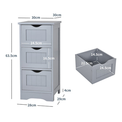 Bathroom Floor Cabinet with 3 Drawers and Cut-Off Handle-Grey