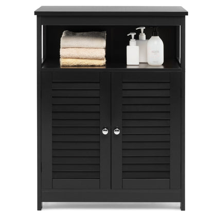 Bathroom Floor Cabinet with Double Shutter Door and Adjustable Shelf-Black