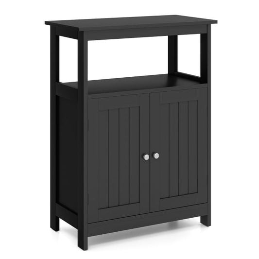 Bathroom Floor Cabinet Freestanding Storage Organizer with Open Compartment-Black