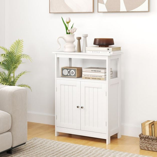 Bathroom Floor Cabinet Freestanding Storage Organizer with Open Compartment-White