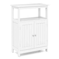 Bathroom Floor Cabinet with Open Shelf and Adjustable Shelf-White