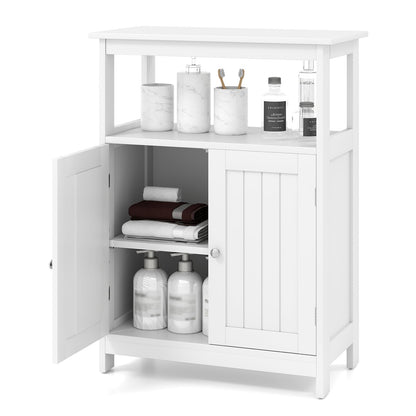 Bathroom Floor Cabinet with Open Shelf and Adjustable Shelf-White