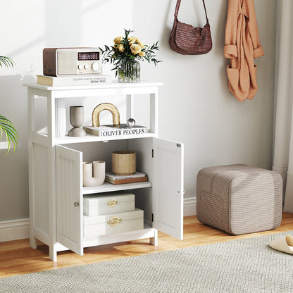 Bathroom Floor Cabinet with Open Shelf and Adjustable Shelf-White