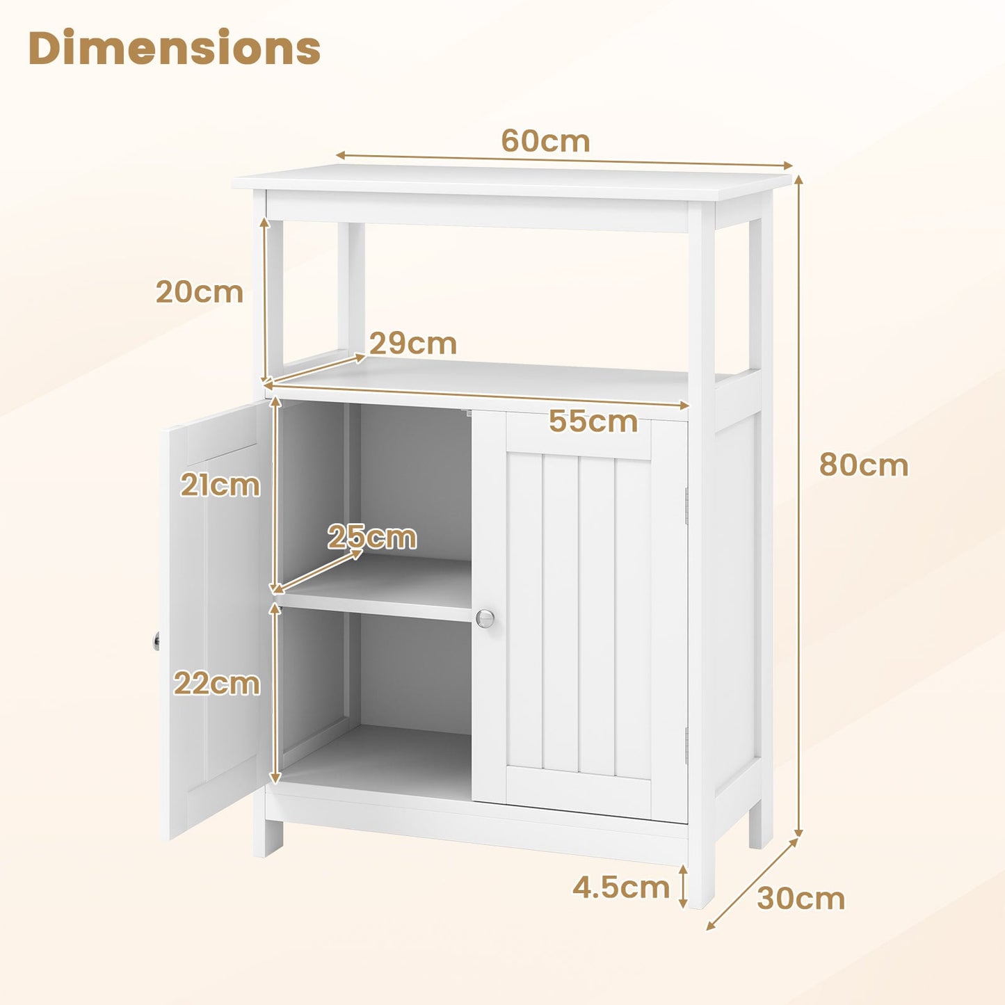 Bathroom Floor Cabinet with Open Shelf and Adjustable Shelf-White