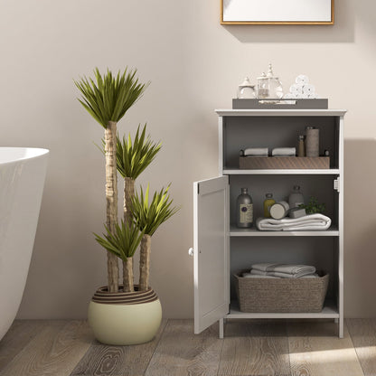 Bathroom Floor Single Door Side Cabinet with Open Compartment-White