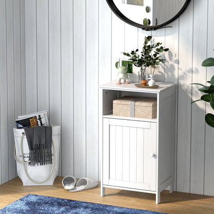 Bathroom Floor Single Door Side Cabinet with Open Compartment-White