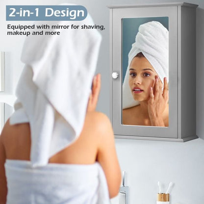 Bathroom Medicine Cabinet with Mirror and Adjustable Shelf-Grey
