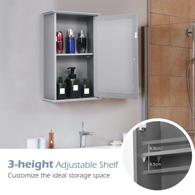 Bathroom Medicine Cabinet with Mirror and Adjustable Shelf-Grey