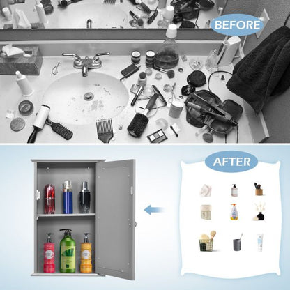 Bathroom Medicine Cabinet with Mirror and Adjustable Shelf-Grey