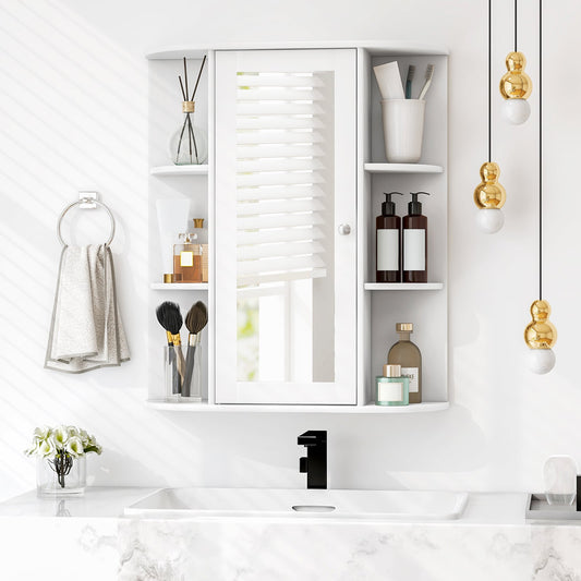 Bathroom Medicine Cabinet with Mirror with 3 Adjustable Shelves-White