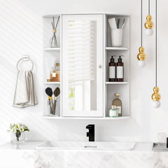 Bathroom Medicine Cabinet with Mirror with 3 Adjustable Shelves-White