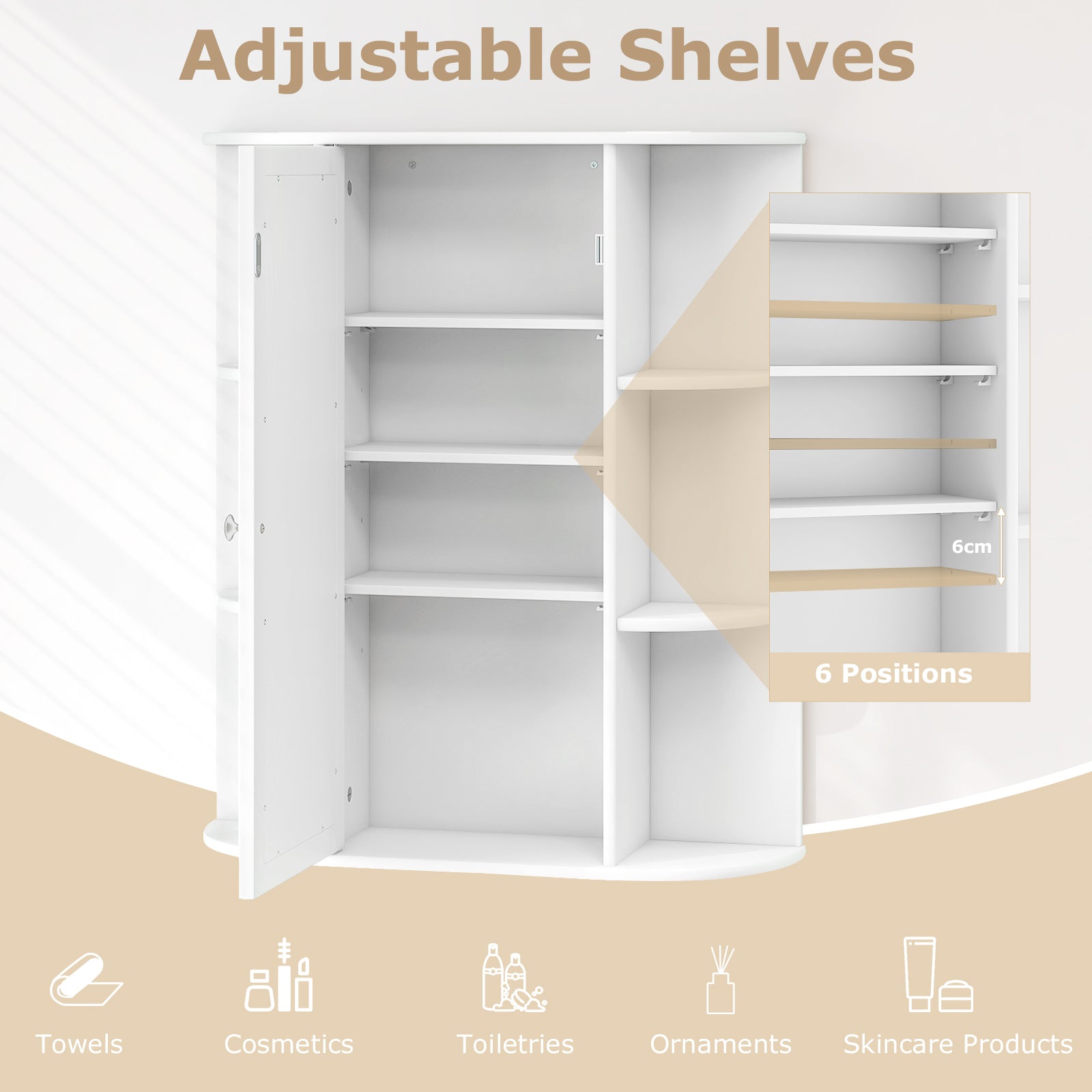 Bathroom Medicine Cabinet with Mirror with 3 Adjustable Shelves-White