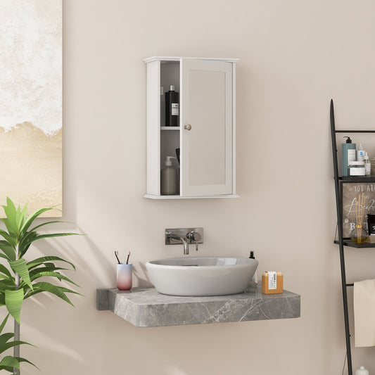 Bathroom Medicine Cabinet with Mirror and Adjustable Shelf-White